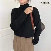 【AMIEE】修身顯瘦半高領打底衫(KDTQ-9408) F 黑色