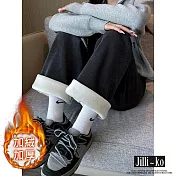 【Jilli~ko】加絨歐棉絨口袋寬鬆抽繩百搭直筒休閒闊腿褲 J9793-1  FREE 灰色