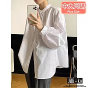【Jilli~ko】韓風chic簡約百搭立領排扣寬鬆燈籠袖襯衫 J9906 FREE 白色