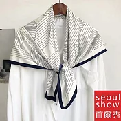 seoul show首爾秀 斜紋綢90cm大方領巾仿真蠶絲頭絲巾圍巾披肩  立體白色