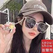 seoul show首爾秀 四葉花金屬鍊腿太陽眼鏡UV400墨鏡 2302 淺奶茶框金腿