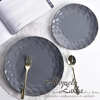 【Homely Zakka】北歐輕奢風錘紋金邊陶瓷餐盤碗餐具_小圓平盤(3色任選) 高級灰