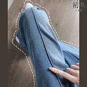 【初色】高腰顯瘦輕薄闊腿牛仔褲長褲-共3款-63317(M-2XL可選) M 復古藍