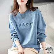 【初色】圓領素色立體字母刺繡寬鬆T恤上衣-共2色-64562(M-2XL可選) XL 藍色