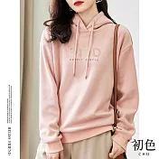 【初色】純色英文字印花連帽T恤寬鬆大學T上衣-共2色-64206(M-2XL可選) L 粉色