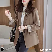 【MsMore】 韓版英倫風拼接西裝外套# 110726 M 咖色
