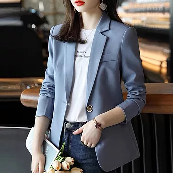 【MsMore】 小西裝外套韓版氣質知性休閒百搭西裝短版外套# 115677 M 藍色