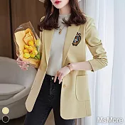 【MsMore】 西裝外套英倫風減齡氣質韓版中長版西裝外套# 115678 M 黃色