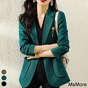 【MsMore】 西裝外套撞色口袋OL長袖修身中長版西裝外套# 115684 2XL 綠色
