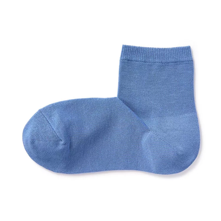 【MUJI 無印良品】女棉混足口柔軟舒適直角短襪23-25cm 藍色