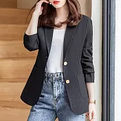 【MsMore】韓版小西外高級感炸街休閒氣質長袖短版西裝外套#115679 M 黑色
