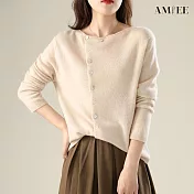 【AMIEE】開衫百搭單排針織上衣(KDTY-2830) F 米白色