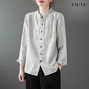【AMIEE】復古棉麻條紋襯衫(KDTY-2504) XL 麻杏條