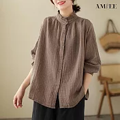 【AMIEE】復古棉麻顯瘦襯衫上衣(KDTY-6382) XL 棕色