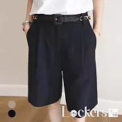 【Lockers 木櫃】春季氣質西裝直筒五分褲 L112022006 XL 黑色XL