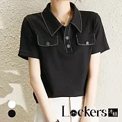 【Lockers 木櫃】春季減齡學院風短袖上衣 L112022008 M 黑色M
