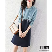 【Jilli~ko】時尚清新配色連帽衛衣裙 6105  FREE 藍色