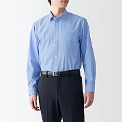 【MUJI 無印良品】男有機棉不易起皺長袖襯衫 L 藍直紋