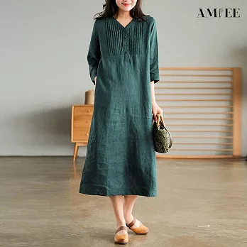 【AMIEE】簡約短袖連身洋裝(KDDY-A143) 3XL 綠色