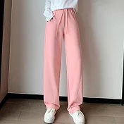 【MsMore】 高腰闊腿香蕉褲垂感寬鬆休閒顯瘦百搭直筒運動長褲 # 116220 2XL 粉紅色