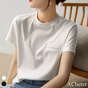 【ACheter】 經典圓領棉黑白短袖T恤百搭短版上衣 # 116288 M 白色