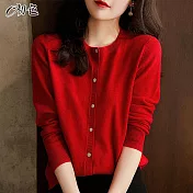 【初色】簡約氣質針織開衫外套-共6色-98491(F可選) F 復古紅