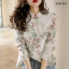 【AMIEE】中國風印花改良式旗袍襯衫上衣(KDTY─7052) L 印花