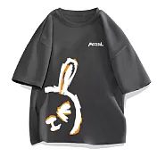 【MsMore】 純棉大碼圓領短袖T恤兔年潮流寬鬆短版上衣# 115573 M 深灰