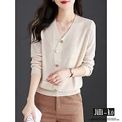 【Jilli~ko】V領韓版設計款修身氣質金扣針織衫 J10008 FREE 杏色