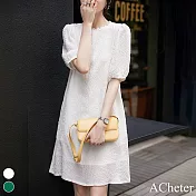 【ACheter】 重工緹花設計五分花苞袖氣質顯瘦中長連身洋裝# 116304 L 白色
