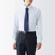 【MUJI 無印良品】男聚酯纖維免熨燙扣領長袖襯衫 XS 白直紋