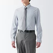 【MUJI 無印良品】男聚酯纖維免熨燙扣領長袖襯衫 XS 深藍直紋