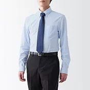 【MUJI 無印良品】男聚酯纖維免熨燙扣領長袖襯衫 XS 藍直紋