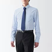 【MUJI 無印良品】男聚酯纖維免熨燙扣領長袖襯衫 M 藍直紋