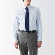 【MUJI 無印良品】男有機棉免熨燙扣領長袖襯衫 M 淡藍格紋