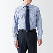 【MUJI 無印良品】男有機棉免熨燙半寬領襯衫 XS 深藍直紋