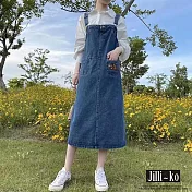 【Jilli~ko】復古文藝中長款可調牛仔背帶裙 J10001  FREE 藍色