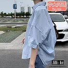 【Jilli~ko】韓版寬鬆時尚設計感開衩泡泡袖襯衫 J10108 FREE 淺藍色