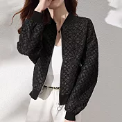 【MsMore】 緹花短外套時尚百搭長袖棒球服休閒夾克短版外套 # 116472 M 黑色