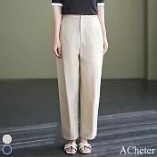 【ACheter】 日系休閒剪刀褲薄款後鬆緊高腰顯瘦寬鬆九分褲 # 116479 L 米白