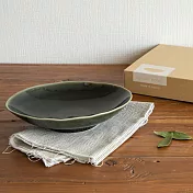 【日本K-ai】窯燒素色陶瓷深盤22cm ‧ 深綠