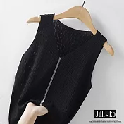 【Jilli~ko】冰絲面料短款內搭時尚燙鑽針織背心 J10078  FREE 黑色