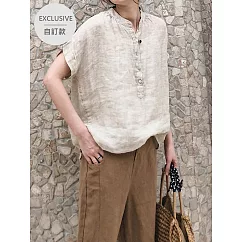 【慢。生活】自訂款日系棉麻短袖寬鬆廓形上衣 8215 FREE 杏色