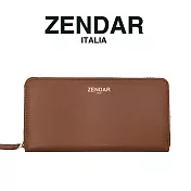 【ZENDAR】限量1折 頂級小羊皮金標拉鍊皮夾 黛安娜系列 全新專櫃展示品 (琥珀色)