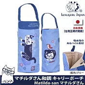 【Kusuguru Japan】日本眼鏡貓 杯套傘套 超吸水內層萬用收納掛包 Matilda-san系列  -藍色