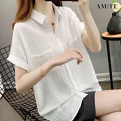 【AMIEE】氣質雪紡短袖襯衫(KDTY-3790) 4XL 白色