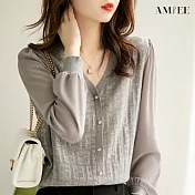 【AMIEE】貴夫人造型緹花針織衫(KDTY-2496) F 灰色