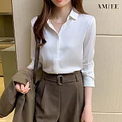 【AMIEE】輕熟高雅緞面襯衫(KDTY-8177) L 白色