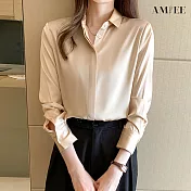 【AMIEE】輕熟高雅緞面襯衫(KDTY-8177) XL 香檳色