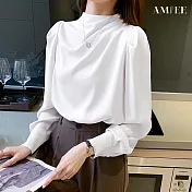 【AMIEE】甜美抗皺滑料OL襯衫(KDTY-1392) S 白色